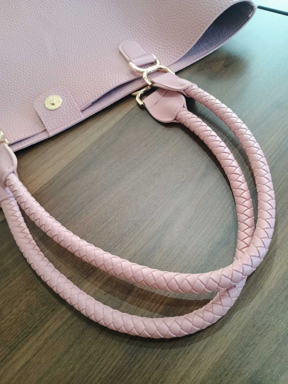 Women’s Pink Tote Bag with Braided Handles - Picture 7 of 10